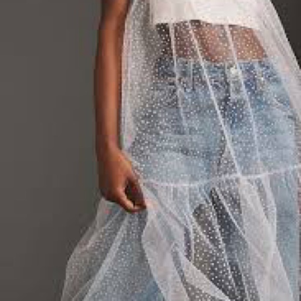 Anthropologie Sheer Dot Tulle Slip Midi Dress Medium - Picture 4 of 9